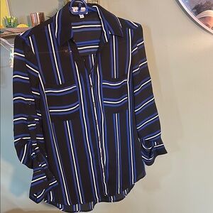 Express Black and Blue Striped Blouse